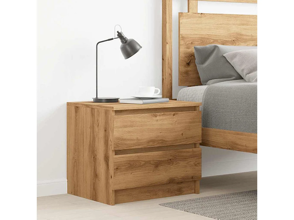 Table de chevet chêne artisanal 50x40x43.5 cm bois d’ingénierie