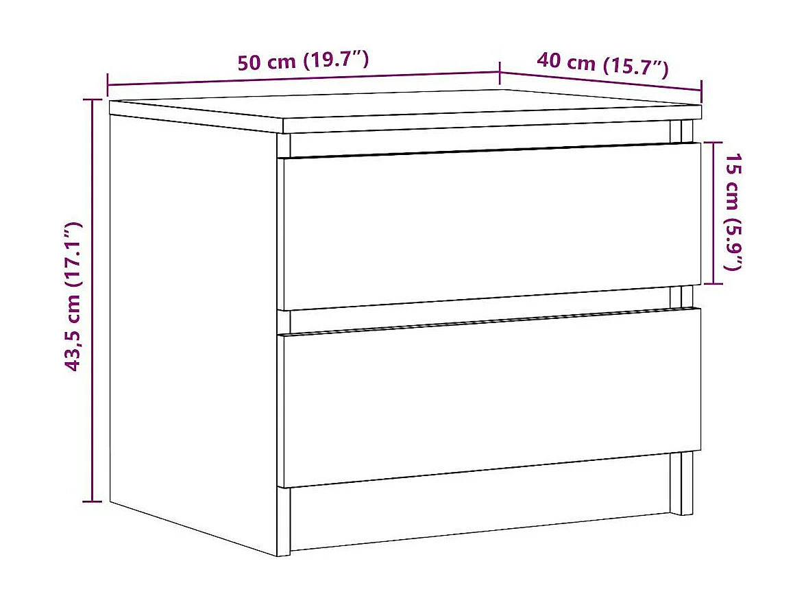 Table de chevet chêne artisanal 50x40x43.5 cm bois d’ingénierie