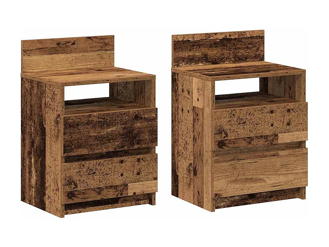 Tables de chevet 2 pièces avec 2 tiroirs vieux bois 40x33x60 cm