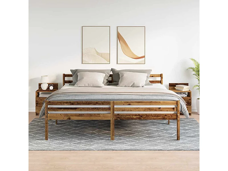 Tables de chevet 2 pièces avec 2 tiroirs vieux bois 40x33x60 cm