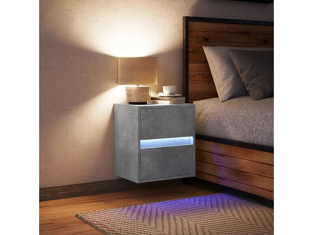 Table de chevet murale avec lumières LED gris béton