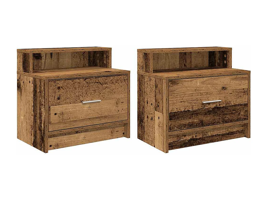 Tables de chevet avec tiroir 2 pièces vieux bois 51x31x47 cm