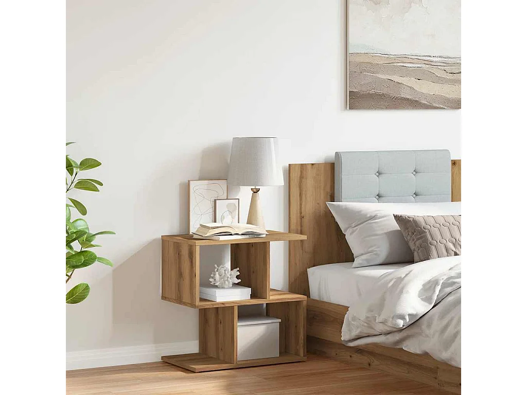 Table de chevet chêne artisanal 50x30x51,5 cm bois d'ingénierie