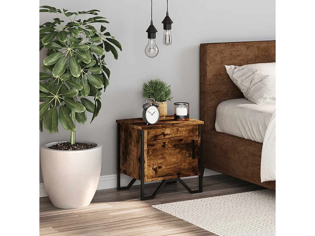 Table de chevet chêne fumé 40x30x40 cm bois d'ingénierie