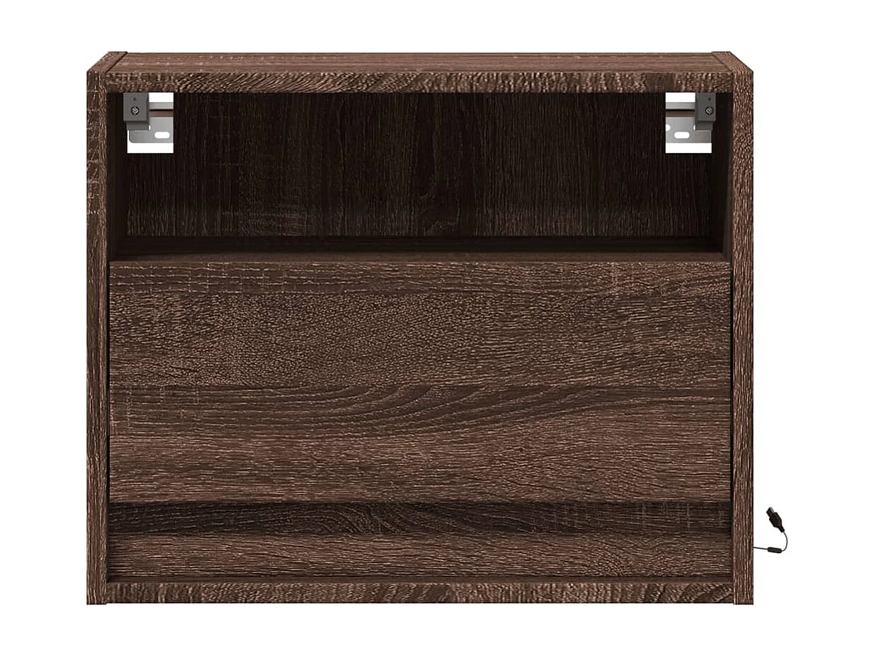 Table de chevet murale avec lumières LED chêne marron