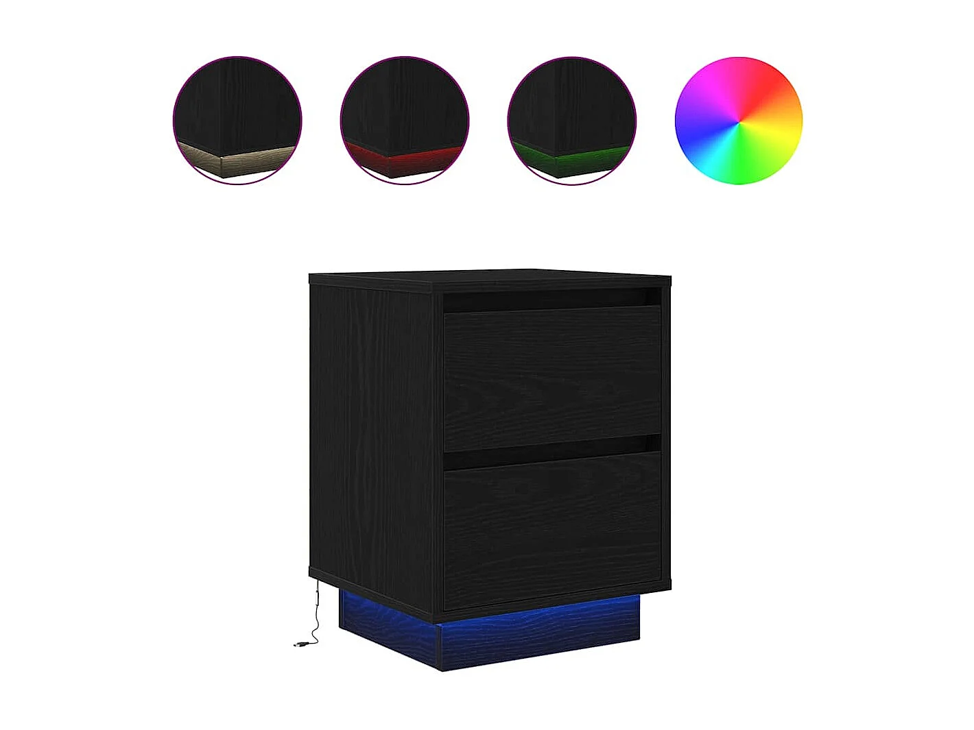 Table de chevet avec lumières LED noir 38x34x50 cm