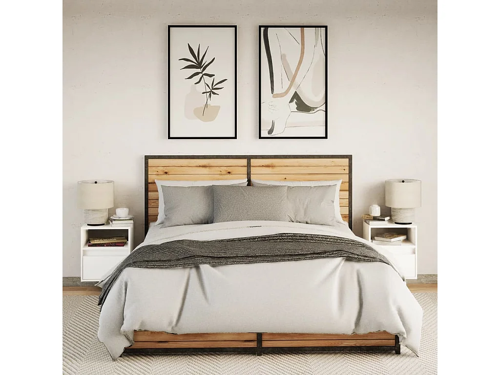 Nachtkastjes met LED's 2 st wandgemonteerd wit