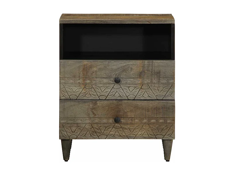 Table de chevet gris clair 50x33x60 cm bois de manguier massif