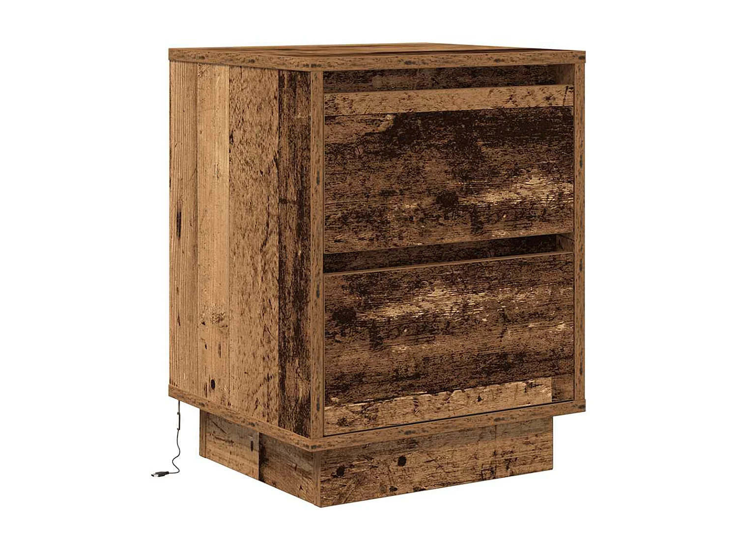 Tables de chevet avec lumières LED 2pièces vieux bois 38x34x50 cm