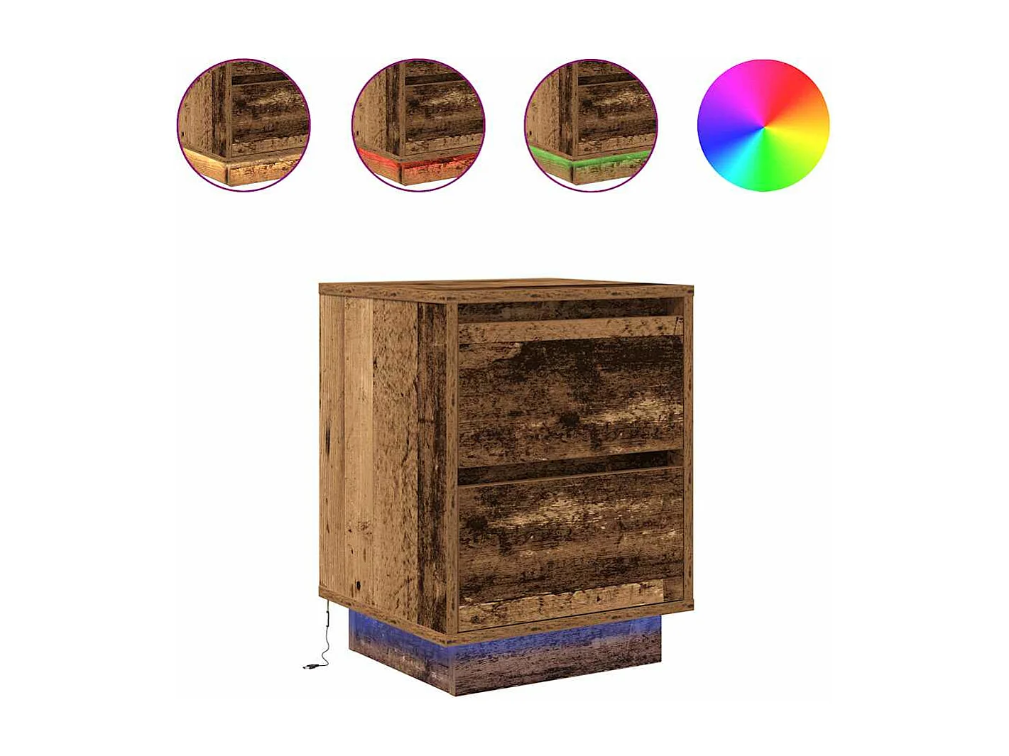 Nachtkastjes met led-verlichting 2 st 38x34x50 cm oud hout