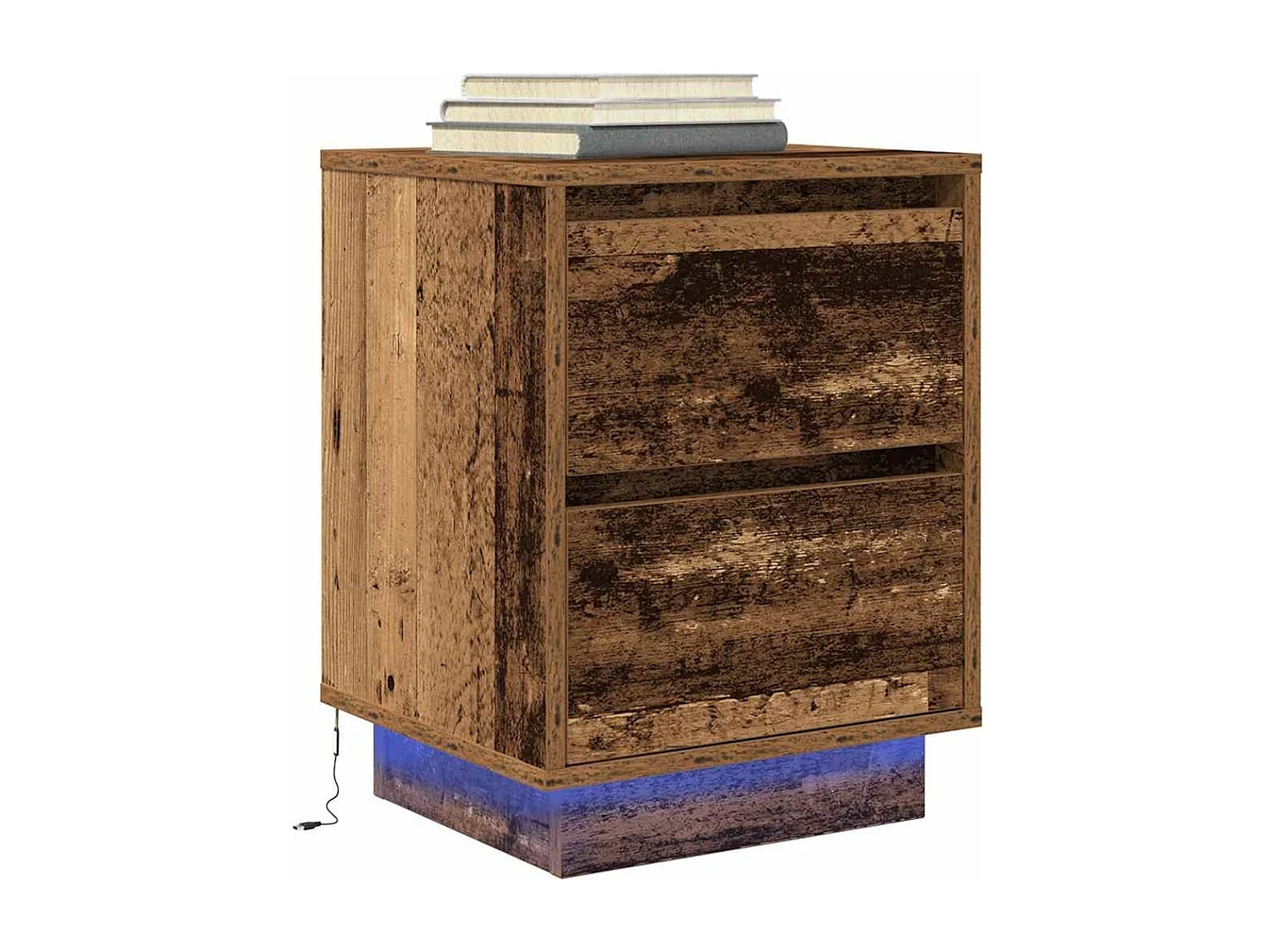 Nachtkastjes met led-verlichting 2 st 38x34x50 cm oud hout