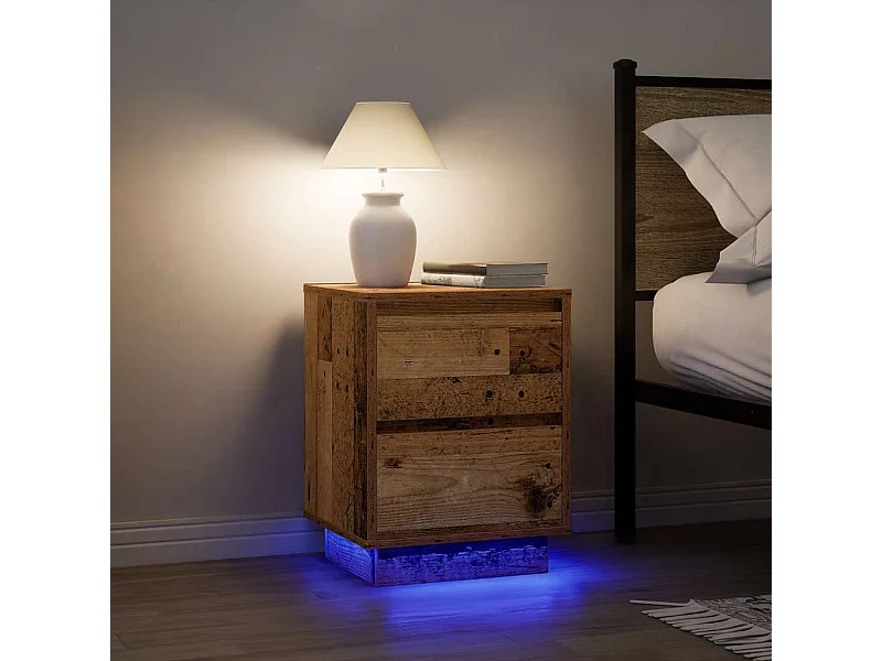 Mesillas de noche con luces LED 2 unidades madera vieja 38x34x50 cm