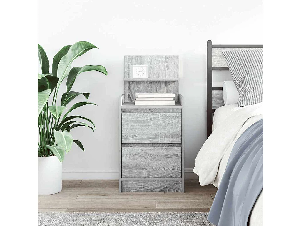Mesilla de noche con 2 cajones gris Sonoma 38x34x80 cm