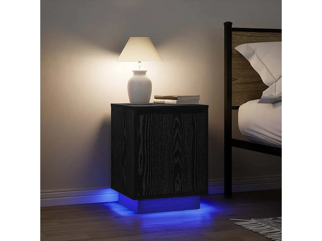 Mesa de cabeceira com luzes LED 38x34x50 cm preto