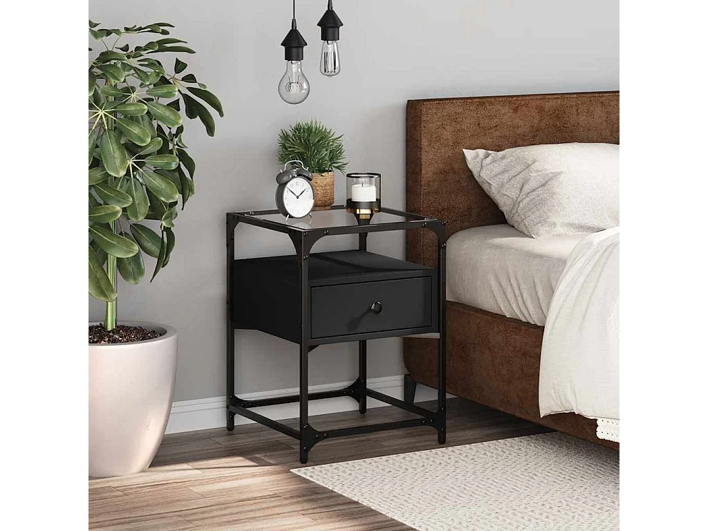 Table de chevet noir 40x40x55 cm bois d'ingénierie