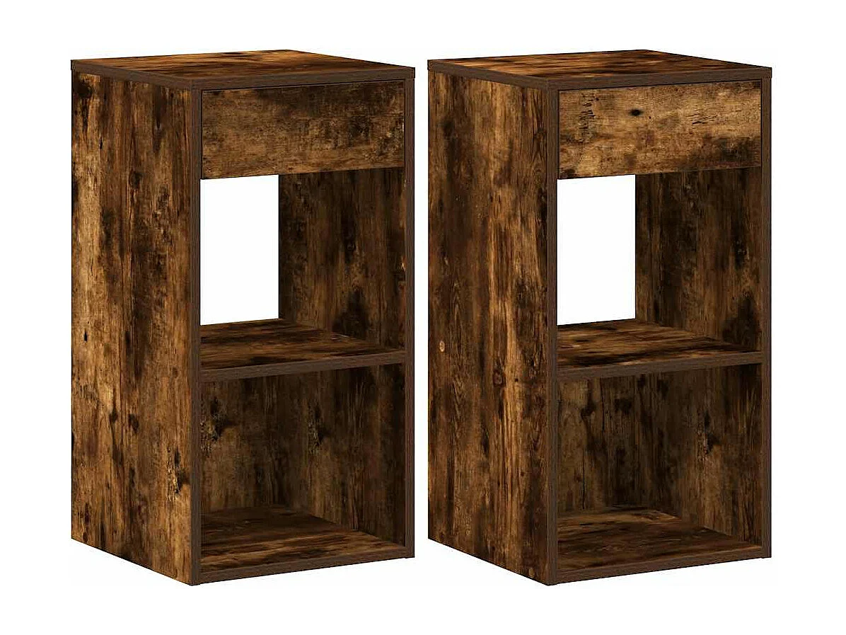 Tables de chevet avec tiroir 2 pièces chêne fumé 35x34x66,5 cm