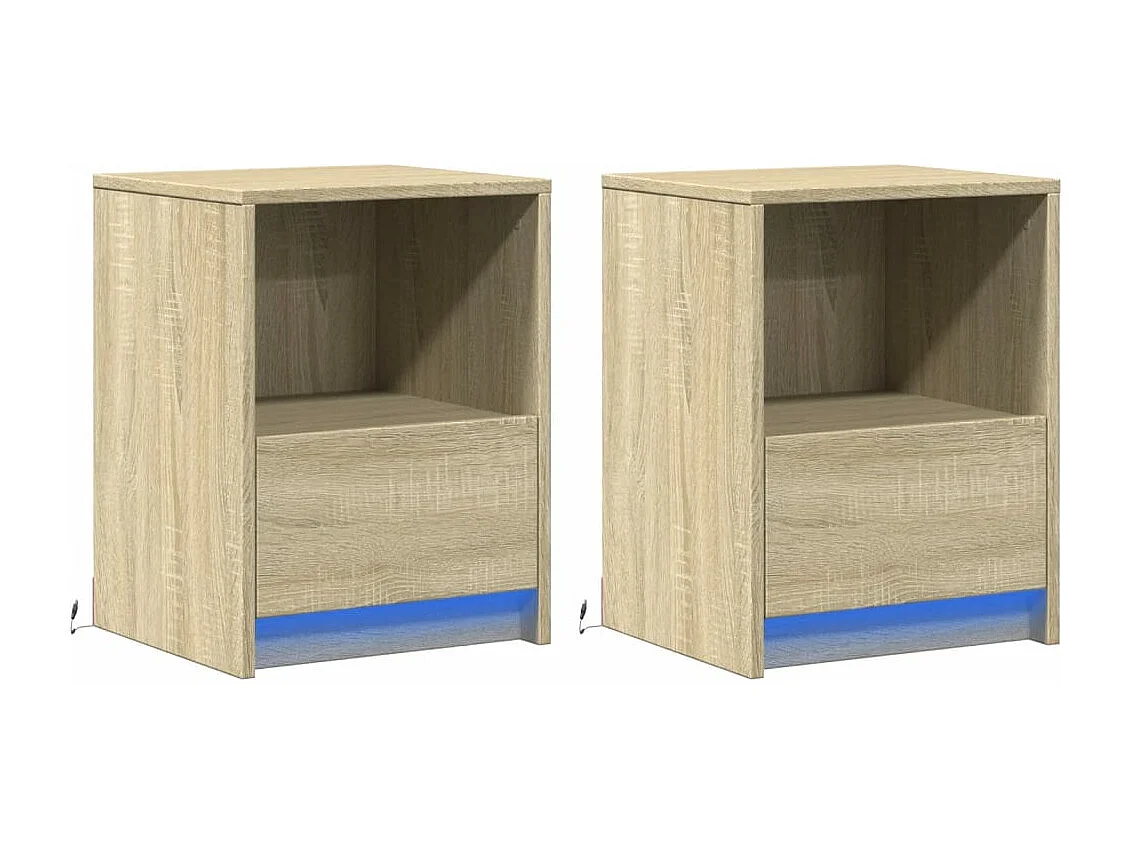 Tables de chevet et lumières LED 2 pièces chêne sonoma