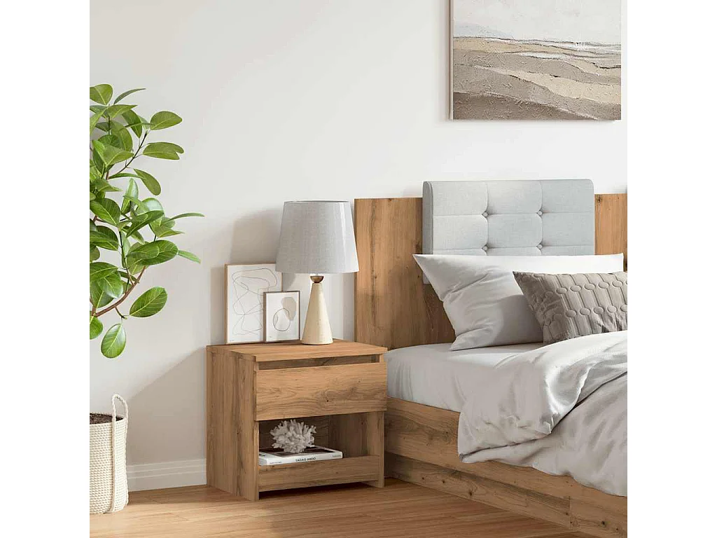 Nachtkastje 40x30x39 cm bewerkt hout artisanaal eikenkleur