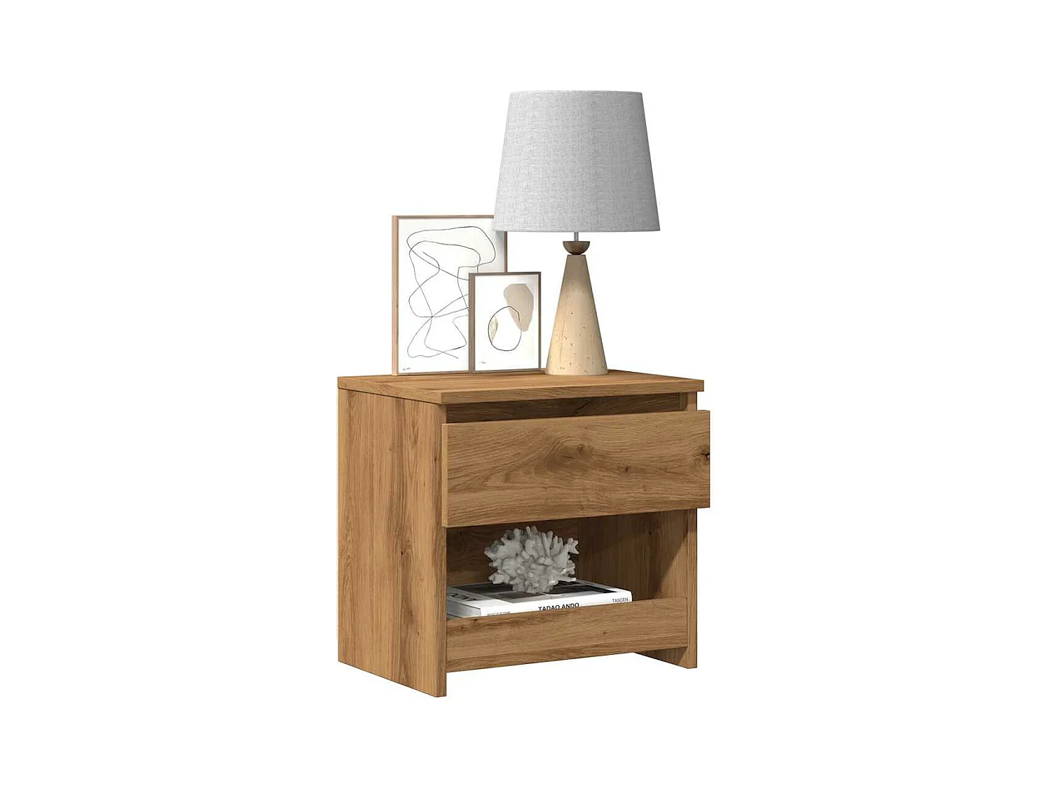 Table de chevet chêne artisanal 40x30x39 cm bois d'ingénierie