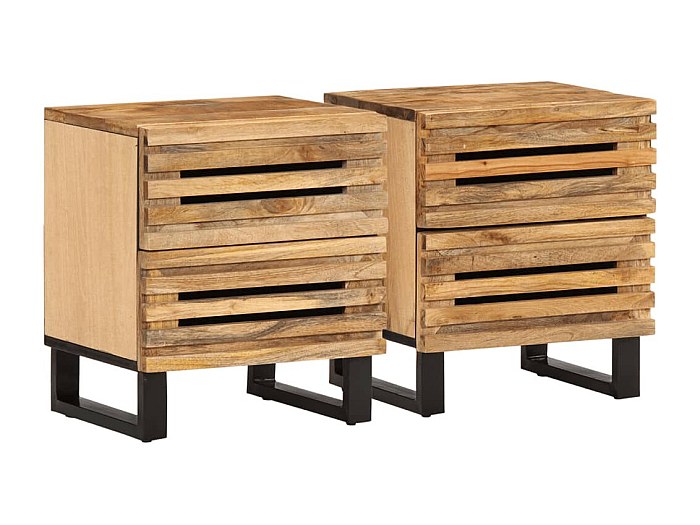 Tables de chevet 2 pièces 40x33x46 cm bois massif de manguier brut