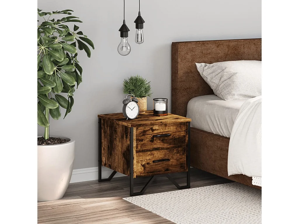 Table de chevet chêne fumé 40x41x40 cm bois d'ingénierie