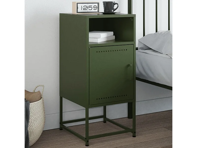 Mesa de cabeceira 36x39x78 cm aço verde-azeitona