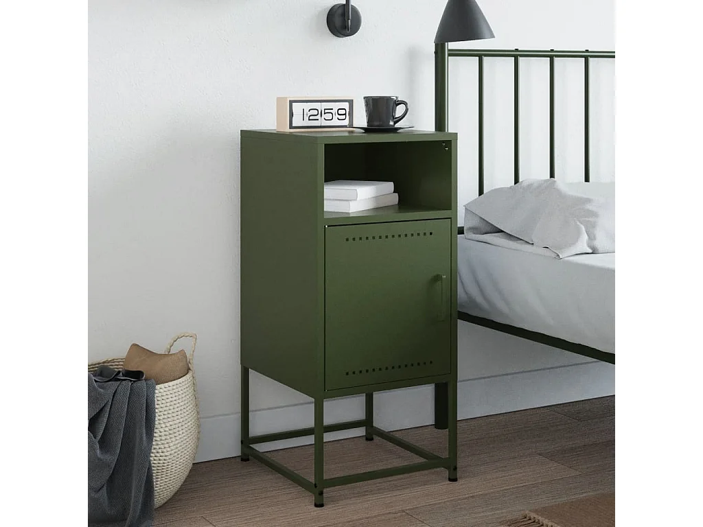 Table de chevet vert olive 36x39x78 cm acier