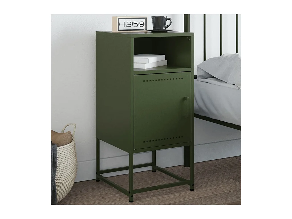 Table de chevet vert olive 36x39x78 cm acier
