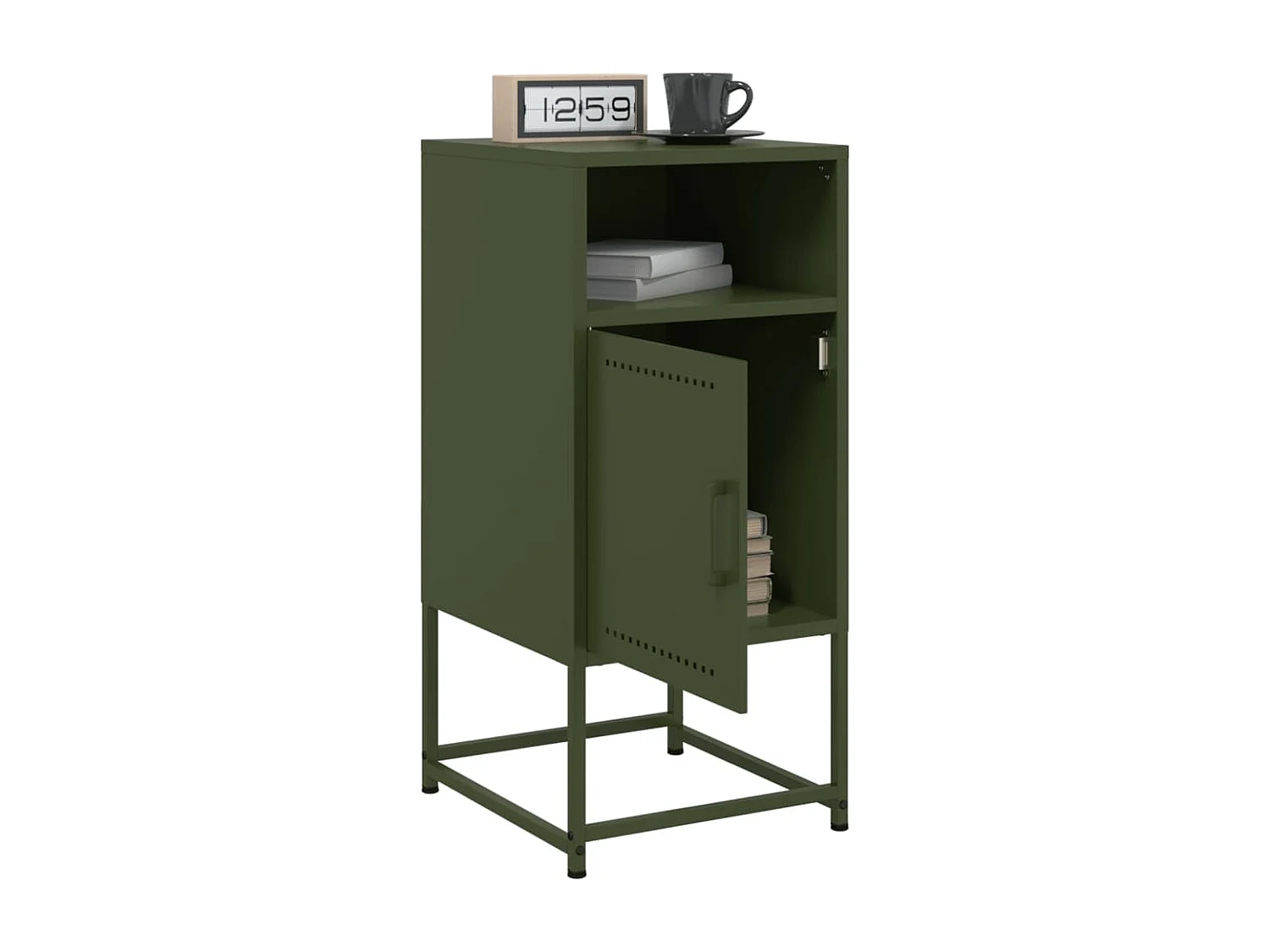 Table de chevet vert olive 36x39x78 cm acier