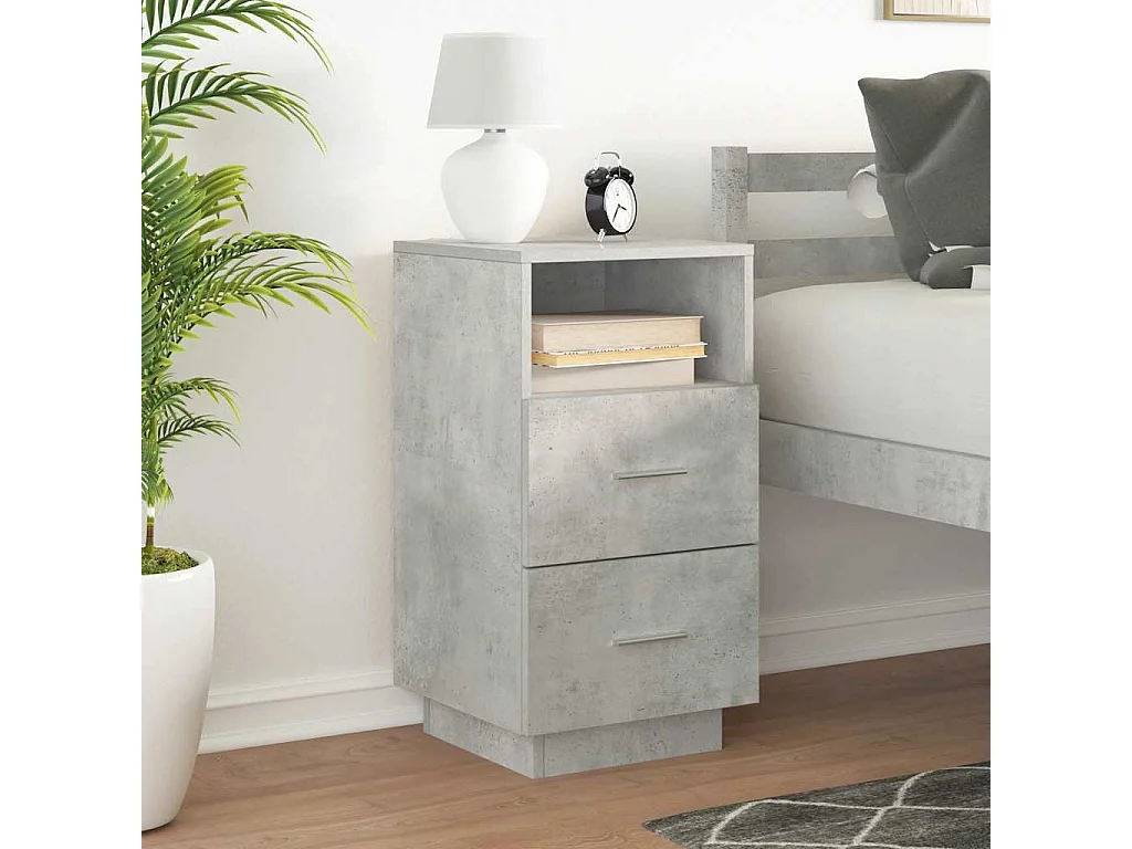 Mesilla de noche con 2 cajones gris cemento 36x36x68 cm