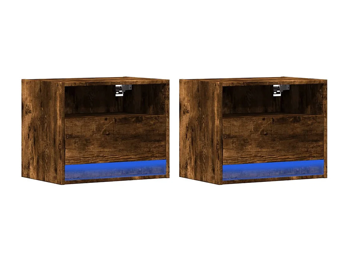 Tables de chevet murales avec lumières LED 2 pièces chêne fumé