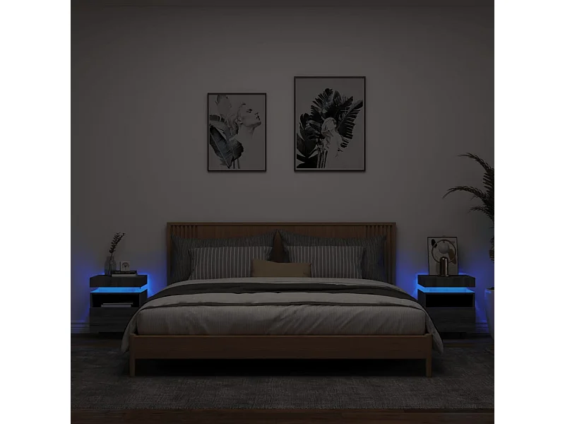 Mesas cabeceira com luzes LED 2 peças 40x39x48,5 cm cinza sonoma