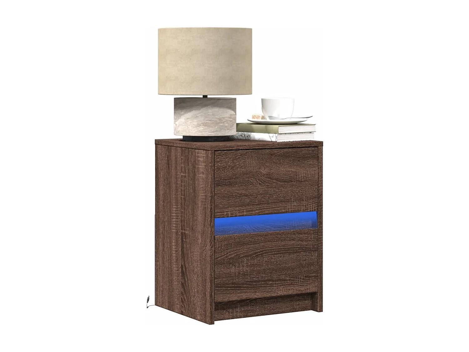 Table de chevet et lumières LED chêne marron bois ingénierie