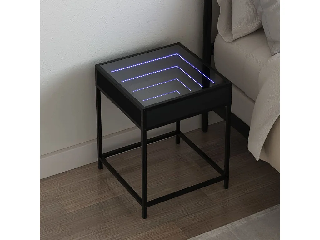 Table de chevet avec LED infini noir 40x40x51 cm