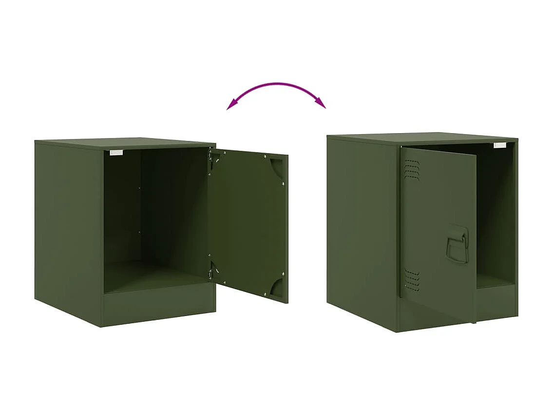 Tables de chevet 2 pièces noir vert olive 34,5x39x44 cm acier