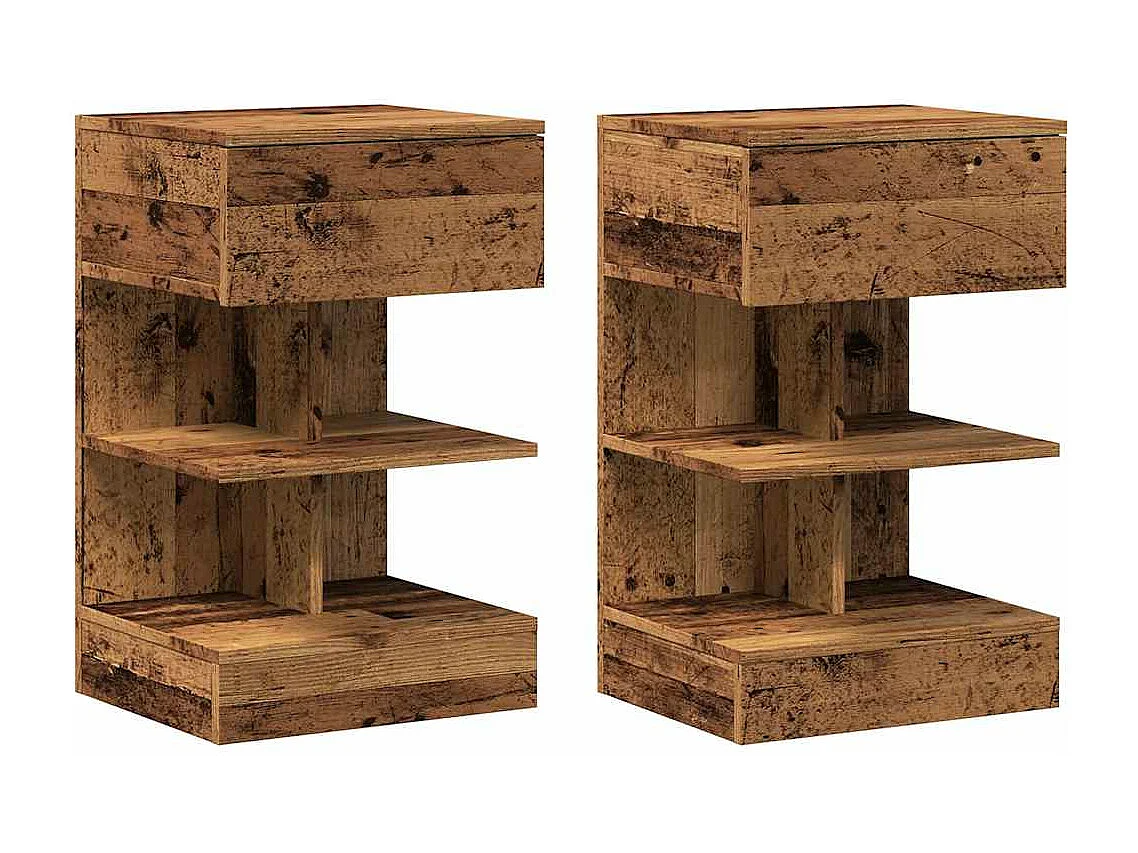 Tables de chevet 2 pièces vieux bois 40x35x65 cm bois d’ingénierie