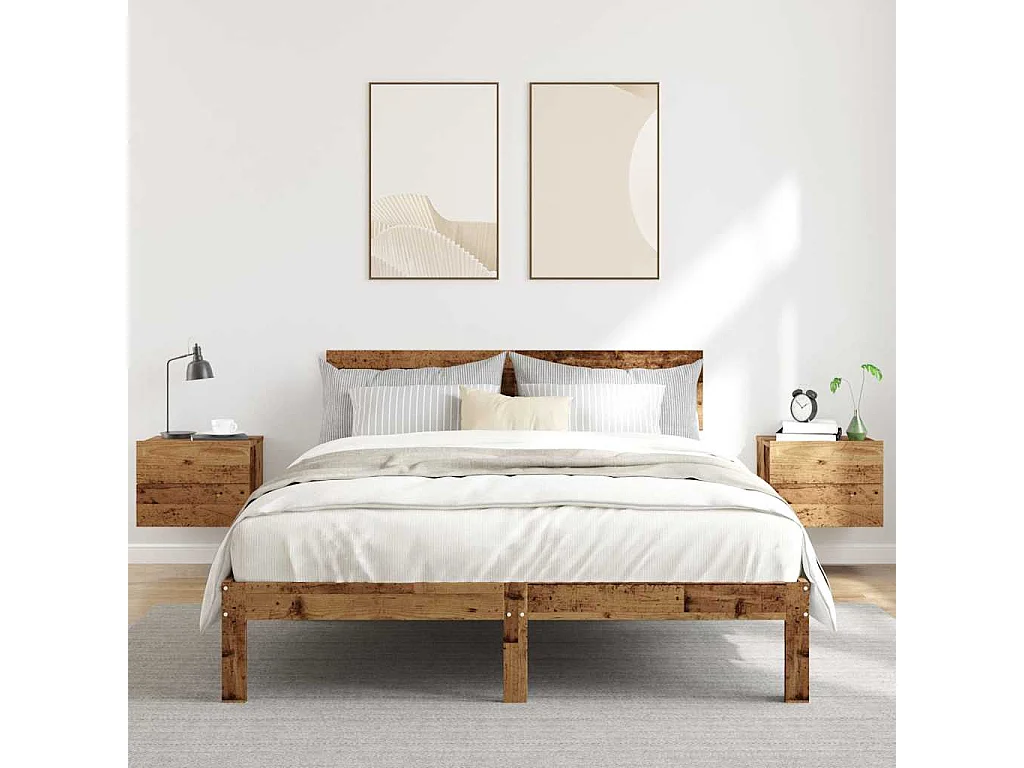 Tables de chevet murales 2 pièces vieux bois 40x32x30 cm