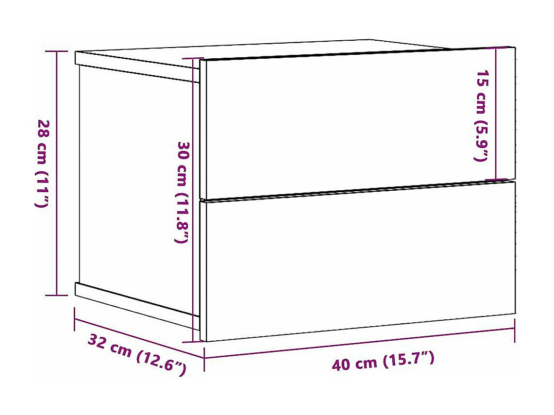 Tables de chevet murales 2 pièces vieux bois 40x32x30 cm