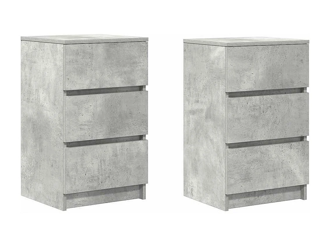 Tables de chevet avec 3 tiroirs 2 pièces gris béton 39x35x65 cm
