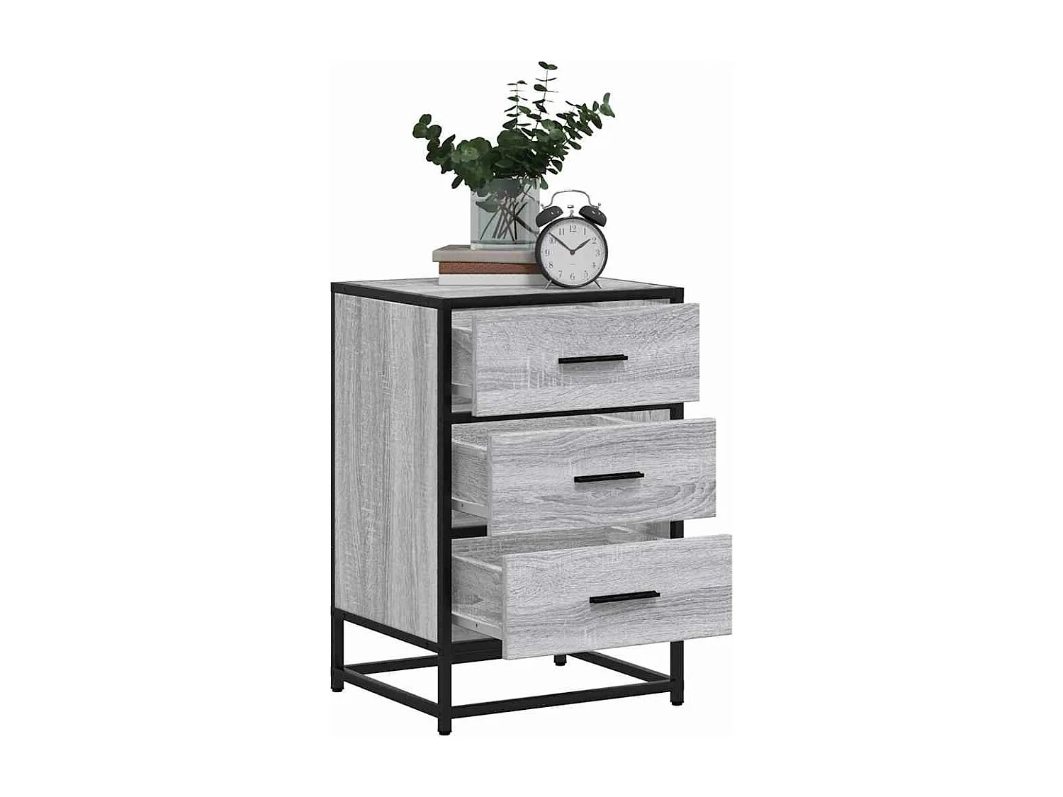 Mesita noche madera ingeniería gris sonoma 40x34,5x60 cm metal