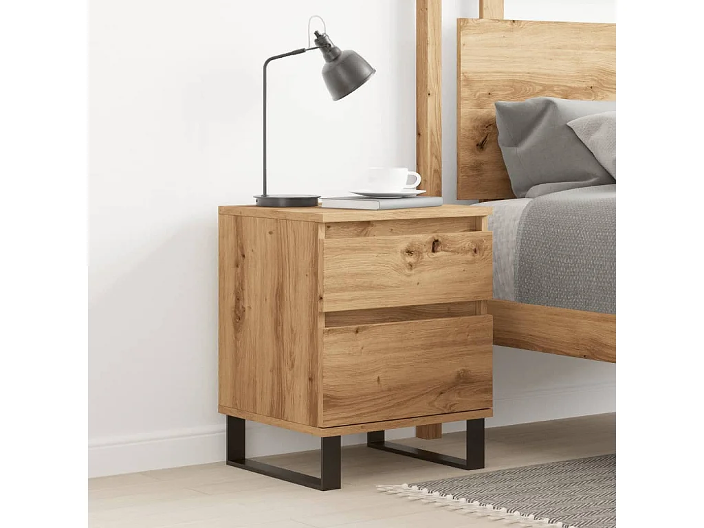 Table de chevet chêne artisanal 40x35x50 cm bois d’ingénierie