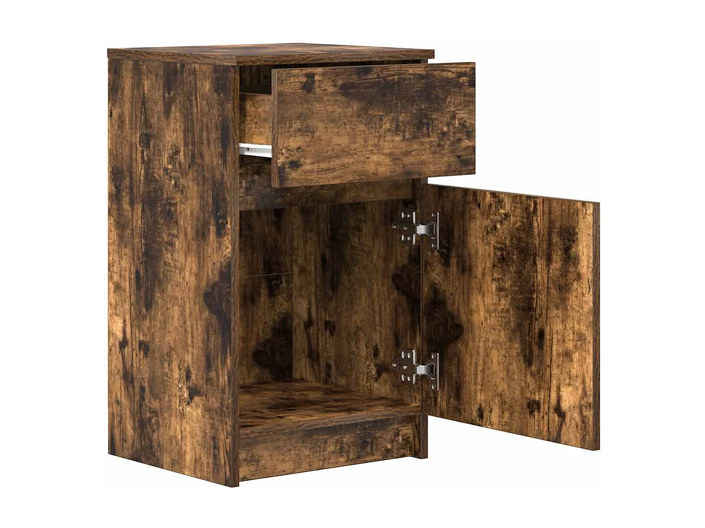 Nachtkastje 39x35x65 cm bewerkt hout gerookt eikenkleurig