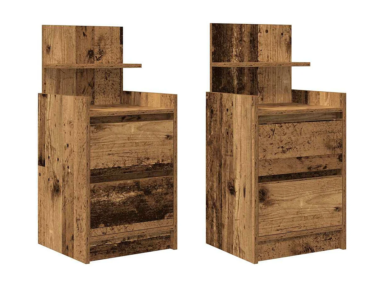 Nachtkastjes met 2 lades 2 st 38x34x80 cm oud hout