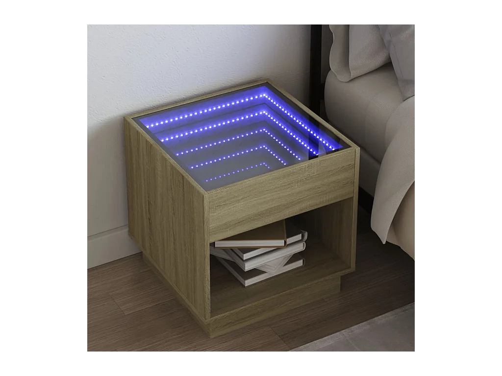 Mesita de noche con Infinity LED roble Sonoma 50x50x50 cm