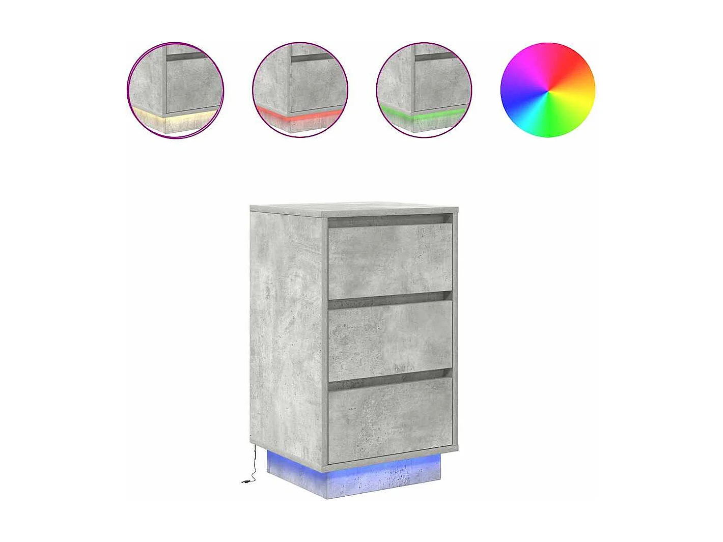 Table de chevet avec lumières LED gris béton 38x34x65 cm