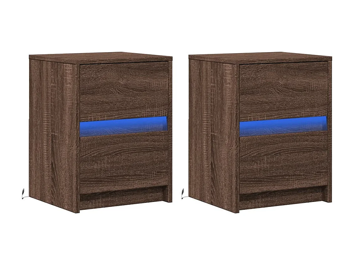 Tables de chevet et lumières LED 2 pièces chêne marron