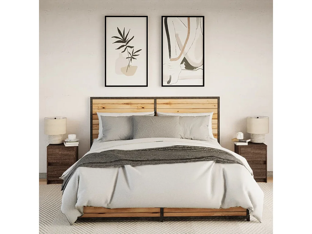 Tables de chevet et lumières LED 2 pièces chêne marron