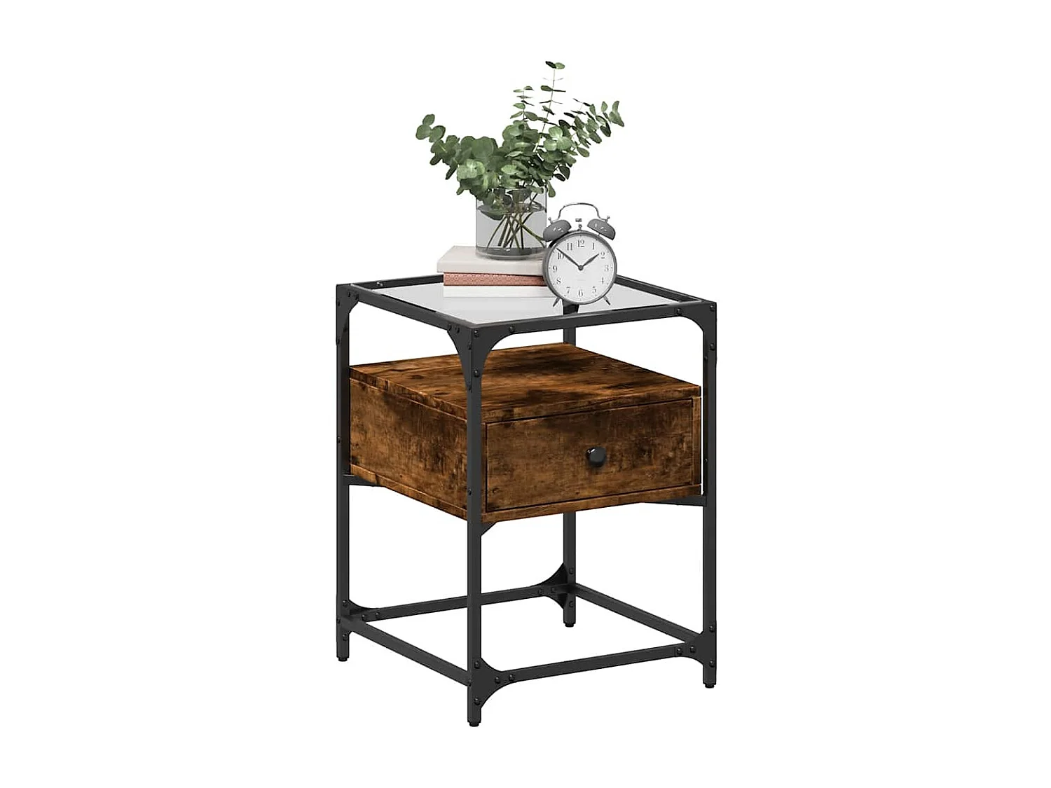 Mesa de cabeceira 40x40x55 cm derivados madeira carvalho fumado