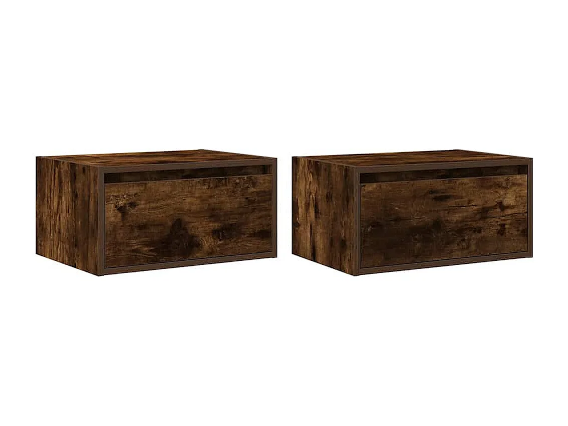 Tables de chevet murales avec lumières LED 2 pièces chêne fumé