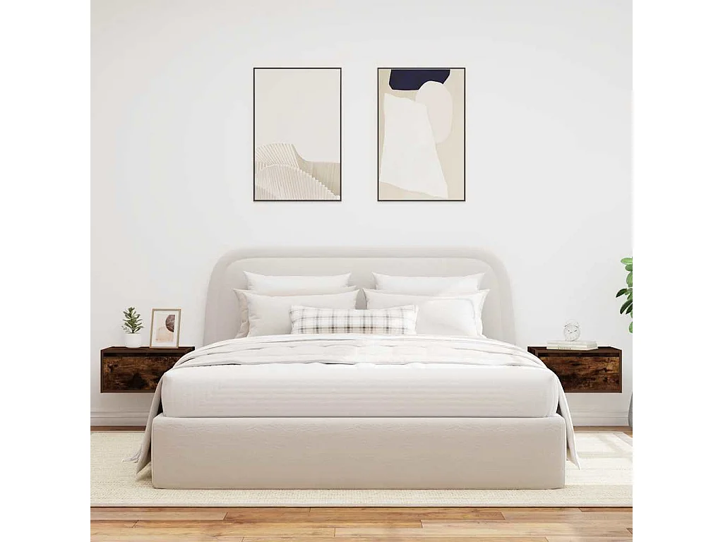 Mesitas de noche de pared con luces LED 2 unidades roble ahumado
